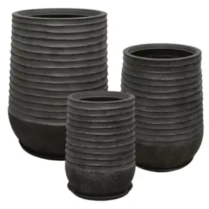 POLYRESIN ΚΑΣΠΩ ΜΕ ΠΙΑΤΟ ΣΕΤ/6 ΜΑΥΡΟ ΠΑΛΑΙΩΜΕΝΟ ΒΑΡΕΛΙ - L:Φ53x69.5, M:Φ39x51, S:Φ28x37cm