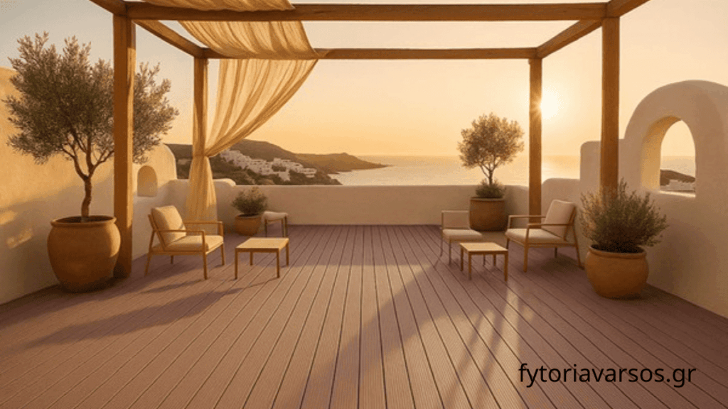 deck δαπέδου, τεχνητά φυτά και premium γλάστρες